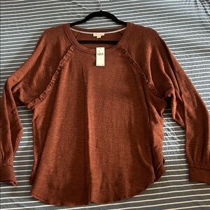 Madewell Rust Ruffle-Trim Pullover Sweater